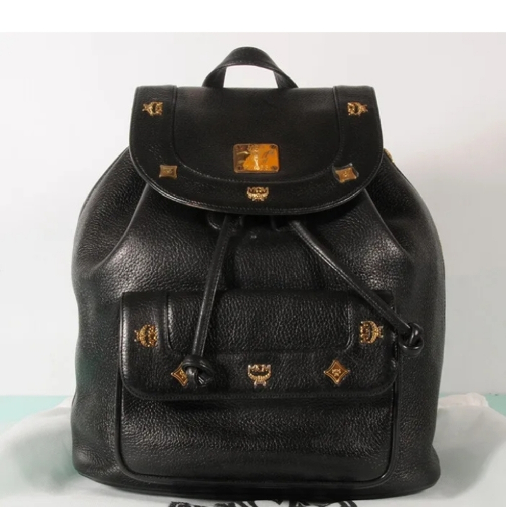 MCM Black Leather Backpack Authentic + A Dust Bag